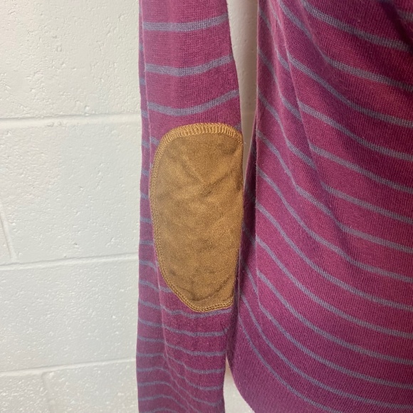 Rubbish Nordstrom Purple Plum Sweater with Gray Stripes & Brown Elbow Patches - Picture 6 of 11